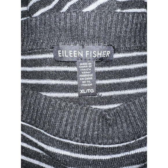 Eileen Fisher Sweater Women’s XL Black Gray Striped Boat Neck Boxy LS Knit Top - Picture 8 of 9